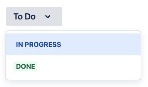 Dropdown of a workflow status on the issue view in a Jira Software Cloud team-managed project.