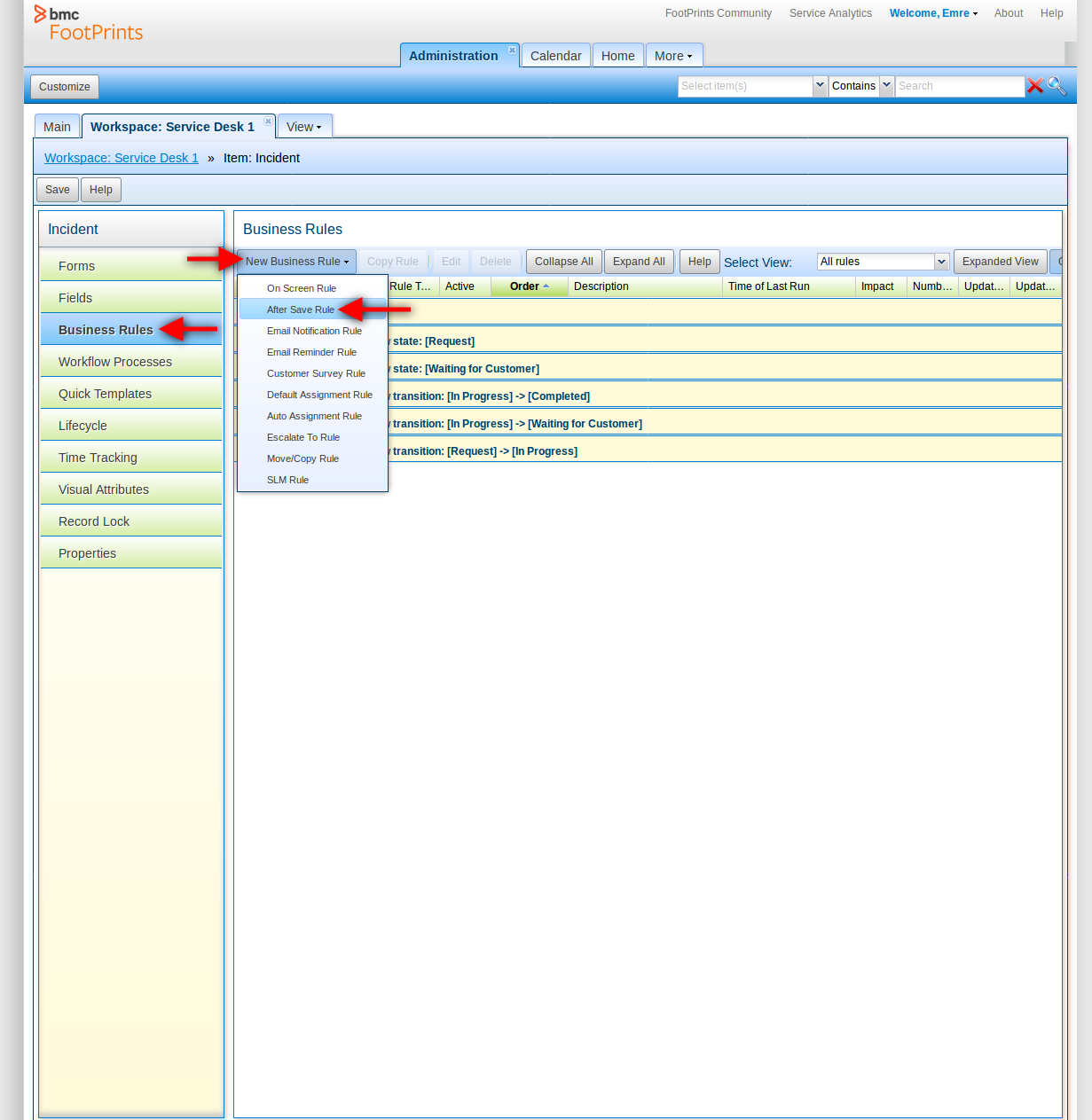 BMC FootPrints v12 business rules