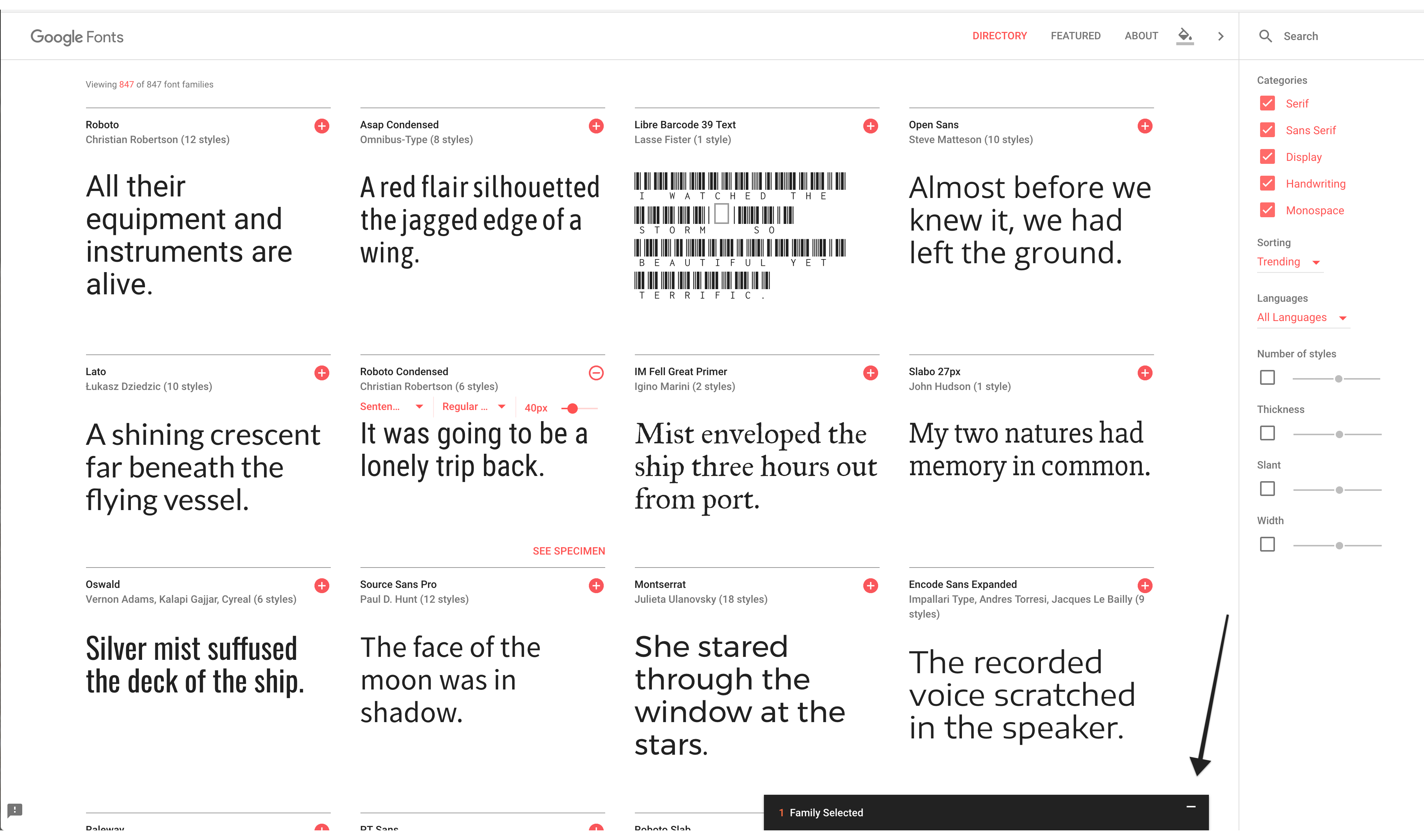 Google Fonts のスクリーンショット