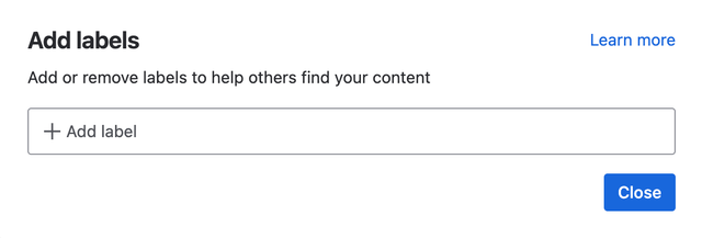 A view of the modal to add labels to content in Confluence. 