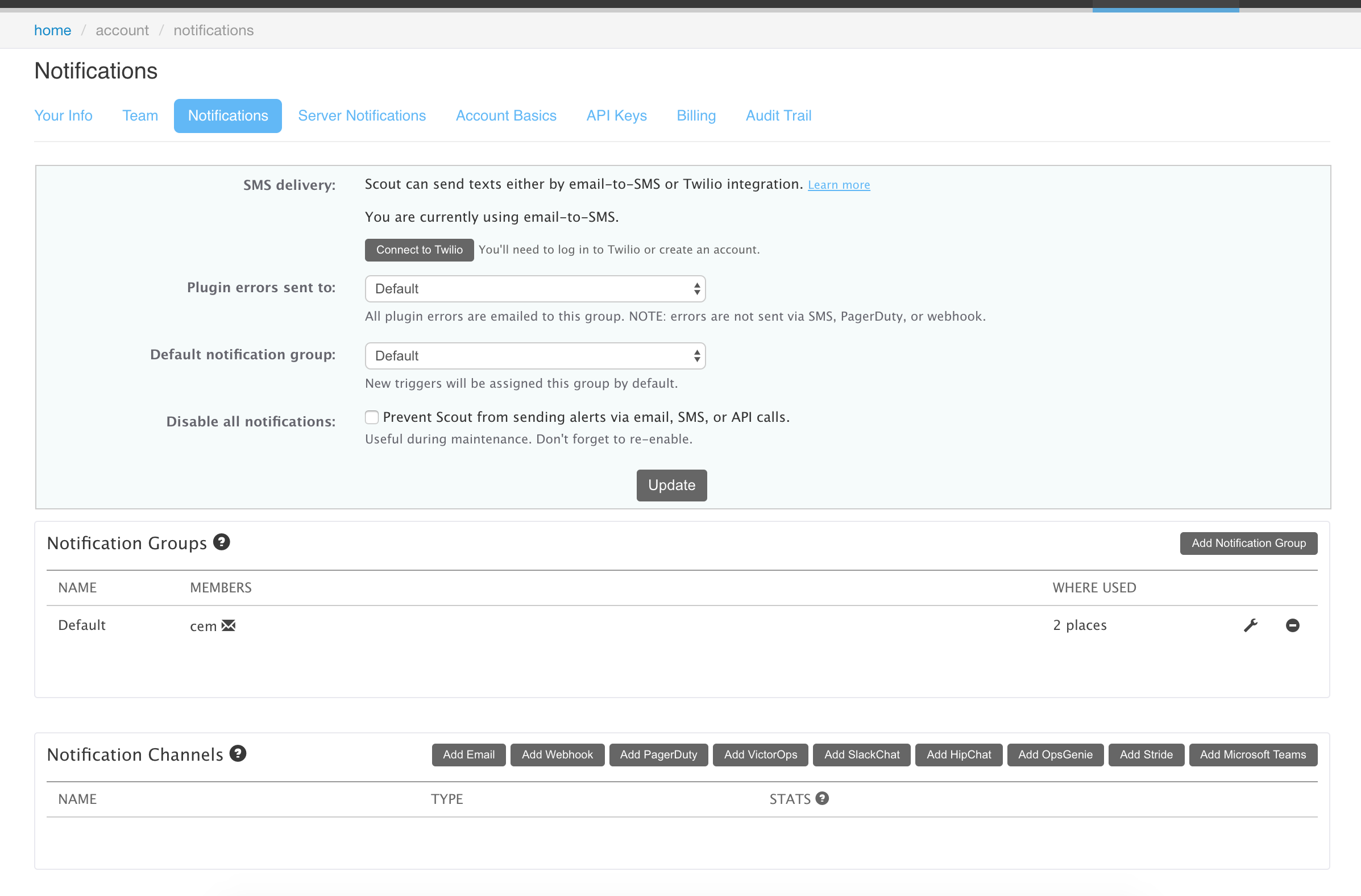 Pingdom Server Monitor の通知チャンネル