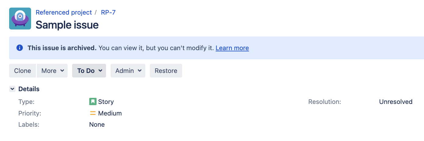 Sample archived issues in Jira.