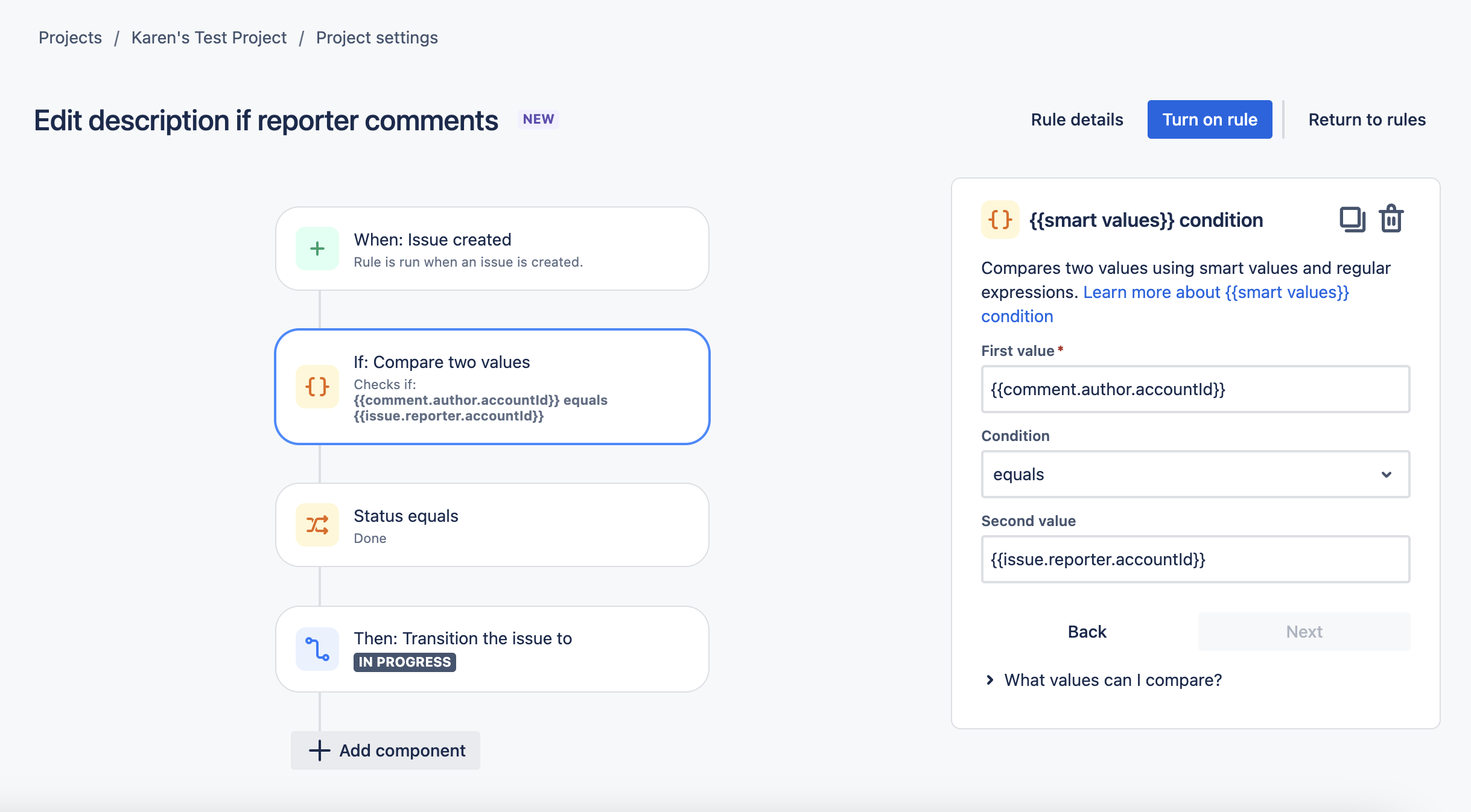 Smart values condition in automation