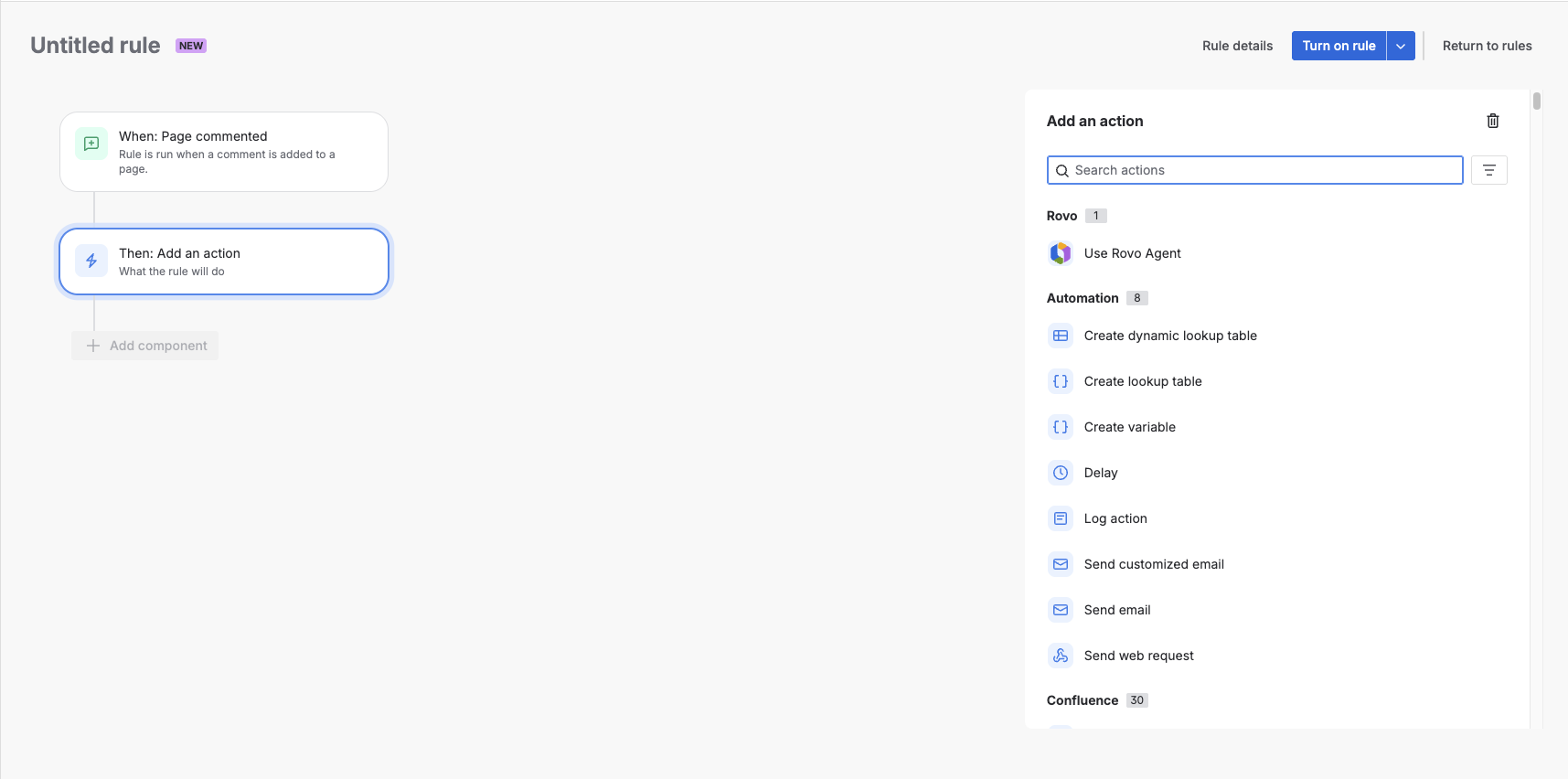 Screenshot of how it looks to create an automation rule from scratch