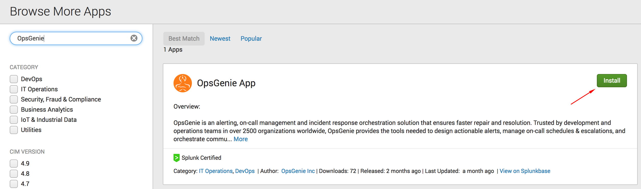 Splunk install app