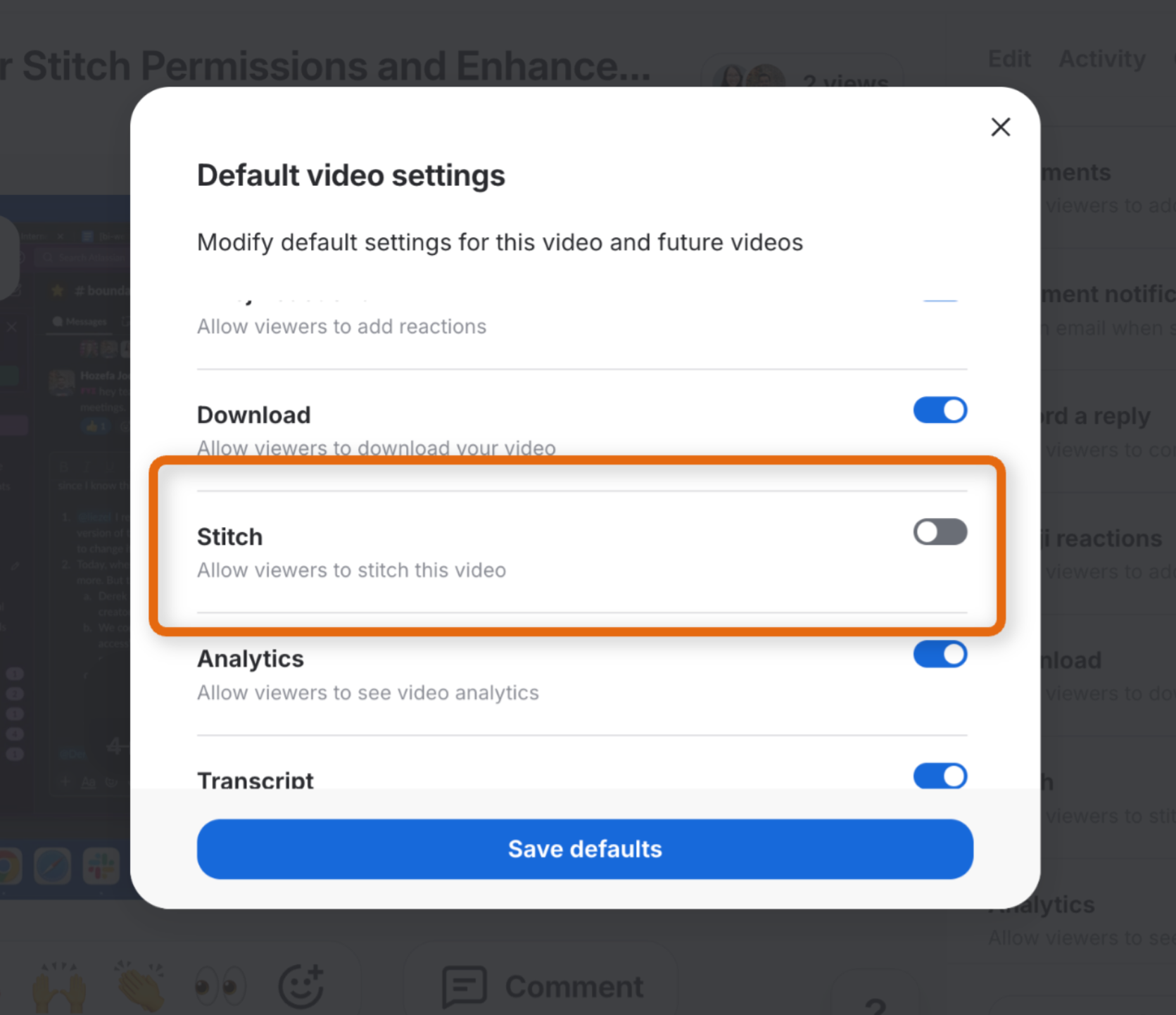 Loom の既定動画設定
