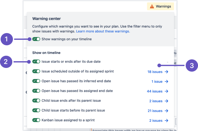 Advanced Roadmaps for Jira Software Cloud の警告センター