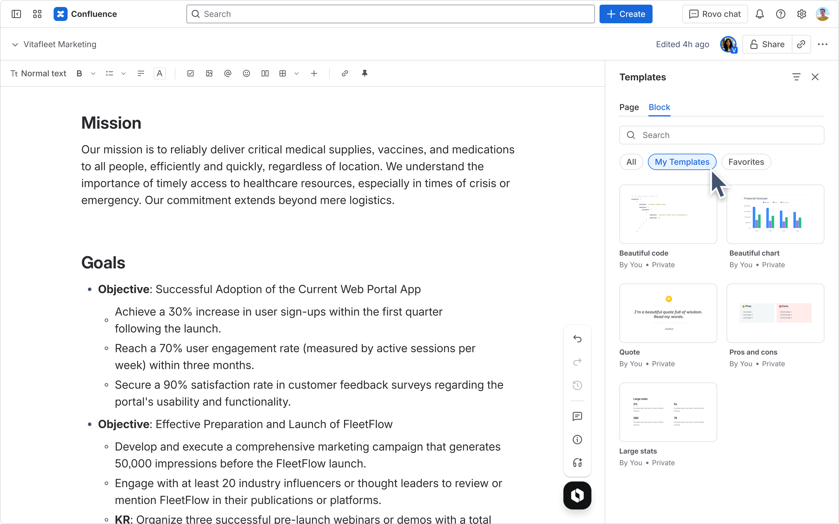 Gallery view of a user's block templates