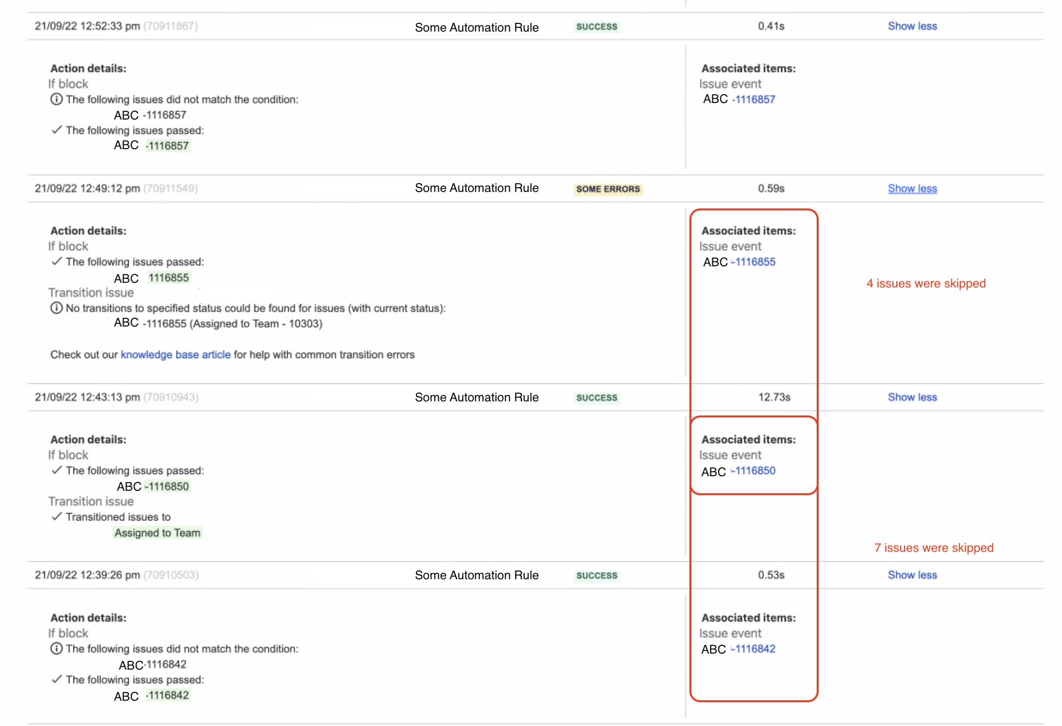 Example of impacted automation rule