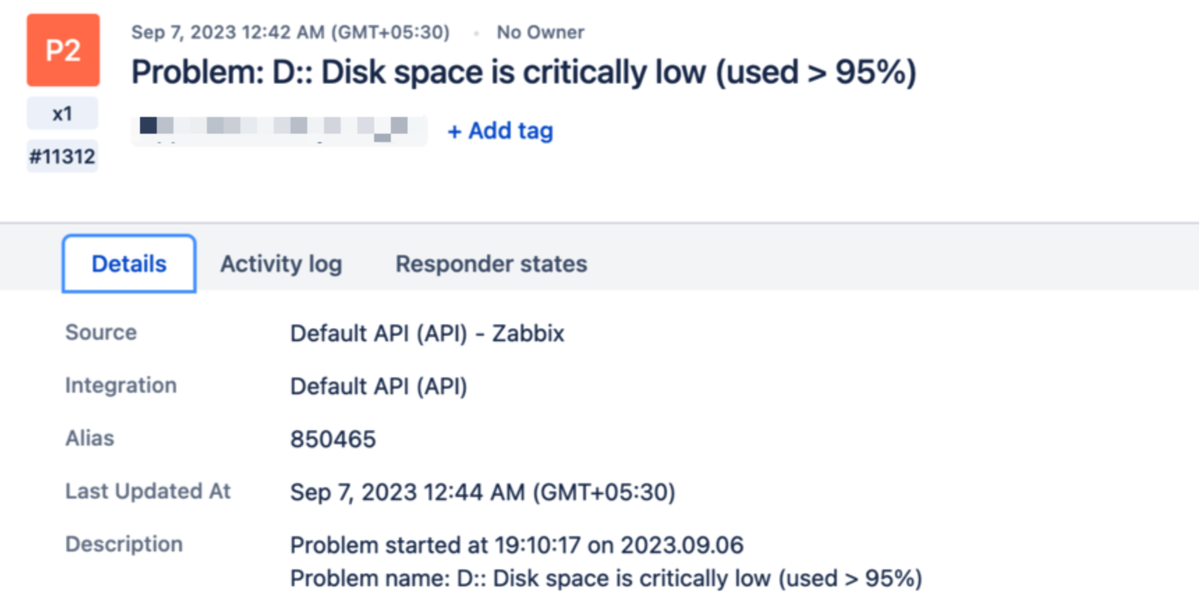 Zabbix integration with 'Default API' as source