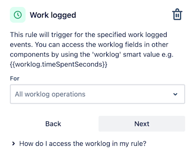 Work logged trigger in automation
