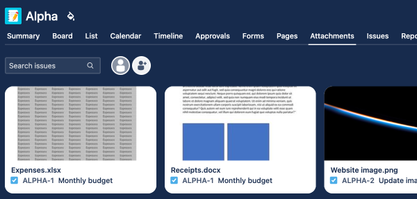 View all attachments in a project using the Attachments view