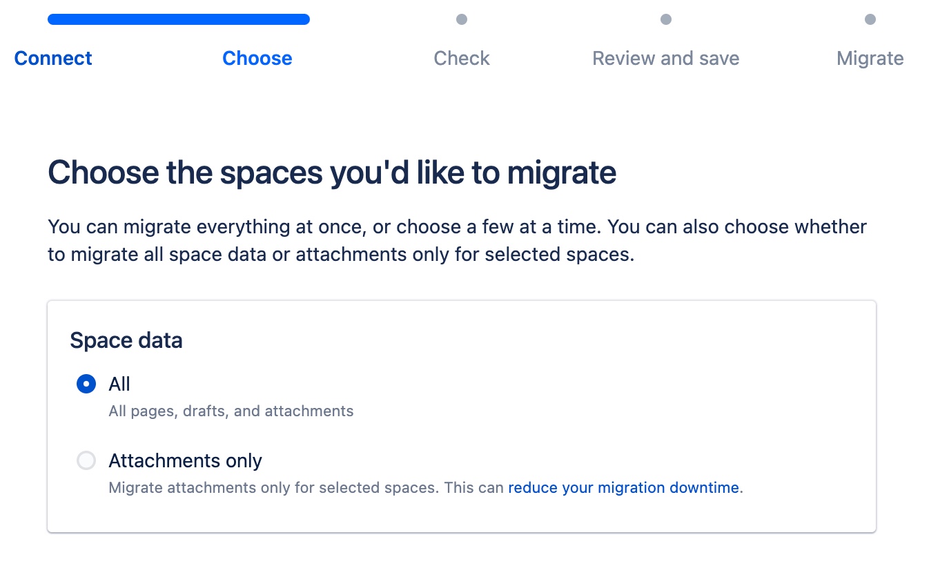 Space data that you would like to migrate