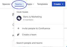 Access the people direcory by selecting Teams in the Confluence navigation.