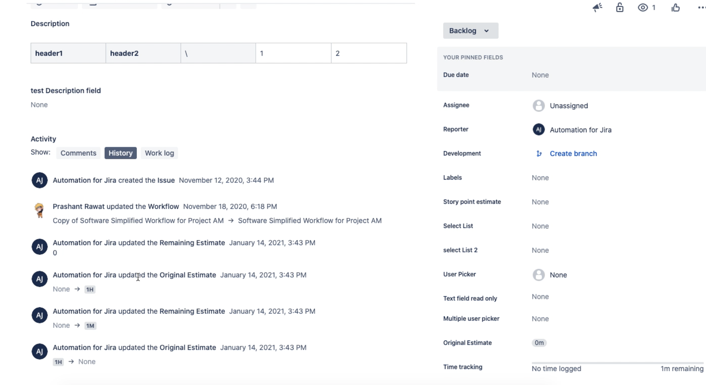 Automation rule impact on jira issue where it removes original estimate value