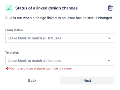 Jira automation trigger for when a status of a linked design changes