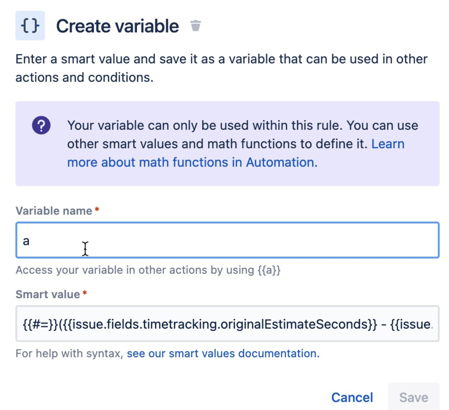 Create a variable in automation to subtract remaining time from original estimate 