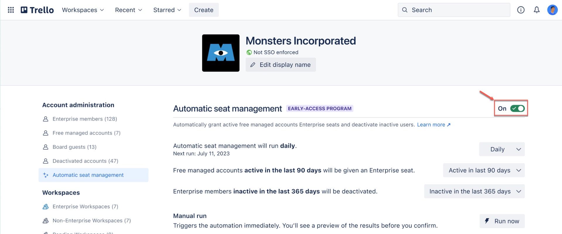 Automatic Seat Management Toggle Button