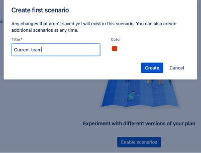 プランを比較するために、Ted は Advanced Roadmaps でシナリオ計画を有効にします。