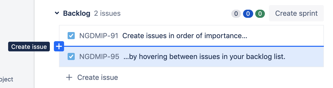 Inline issue creation on the backlog