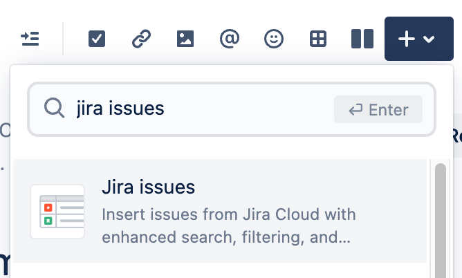 Confluence エディターの山形アイコンから Jira 課題を選択する