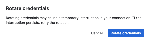 Rotate credentials screen in Atlassian admin to confirm rotating credentials for a connector
