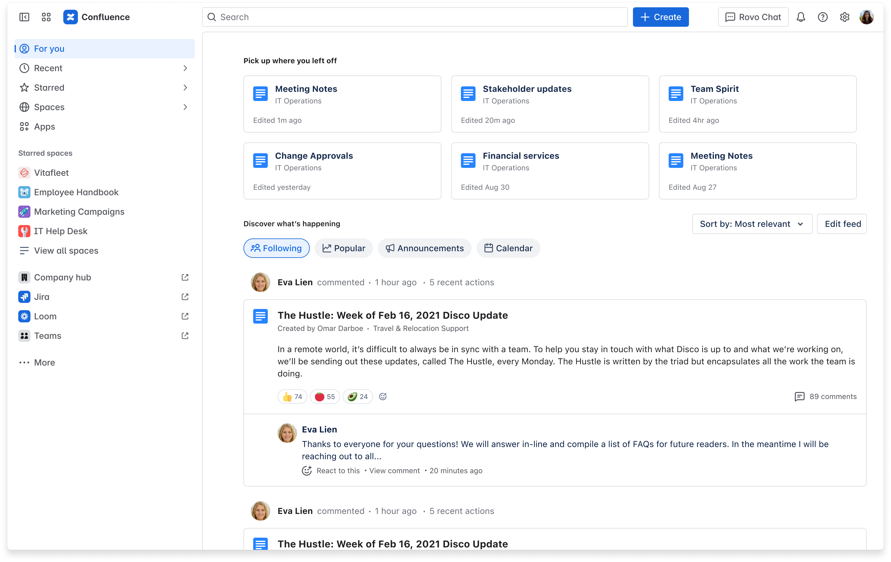Overview of Confluence Home Page