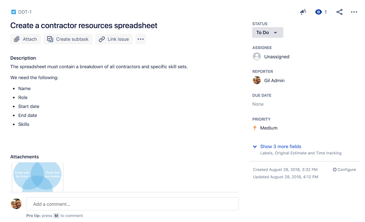 A screen with the title "Create a contractor resources spreadsheet", and various fields for be describe the request