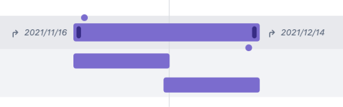 ロードマップが日付をロールアップすると、Jira Software Cloud の課題にこれらの矢印が表示されます。