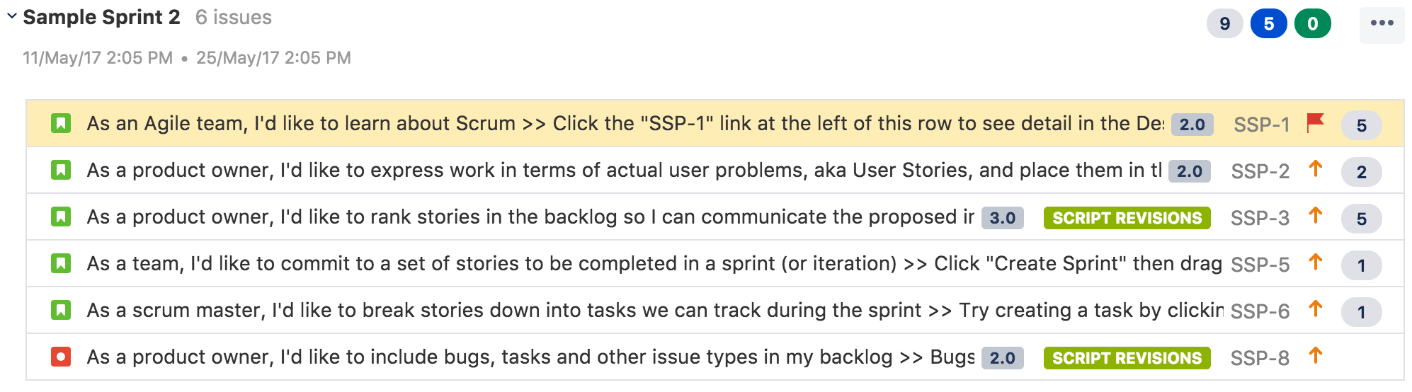 Highlighted flagged issue in backlog of a Jira Software project.