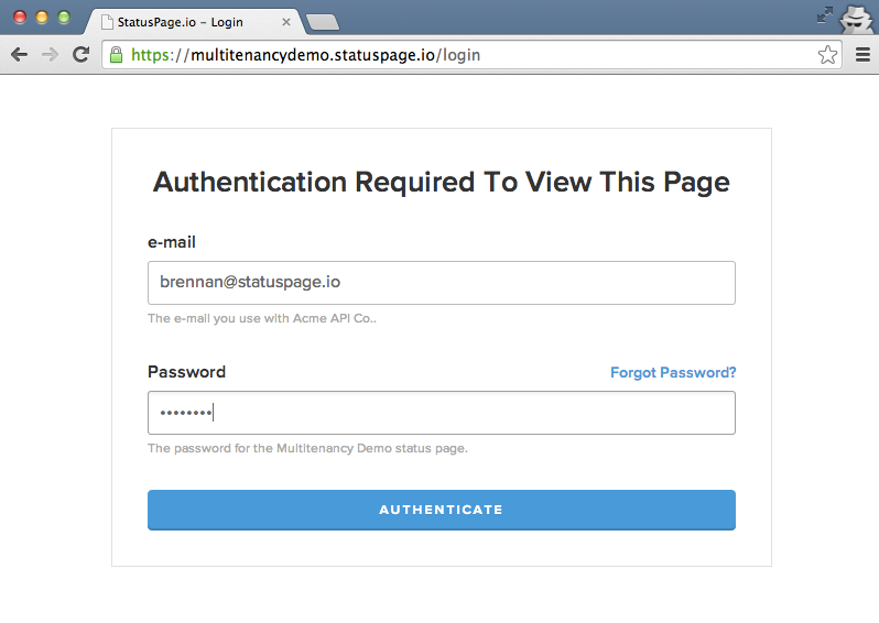 screenshot of required authentication 