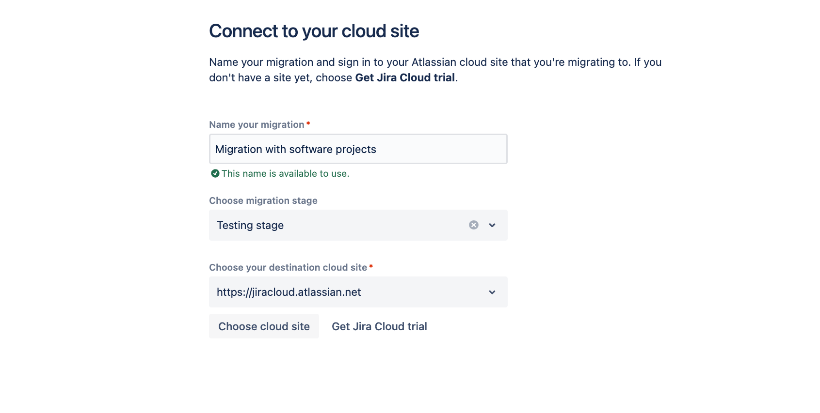 "Connect to your cloud site" screen.