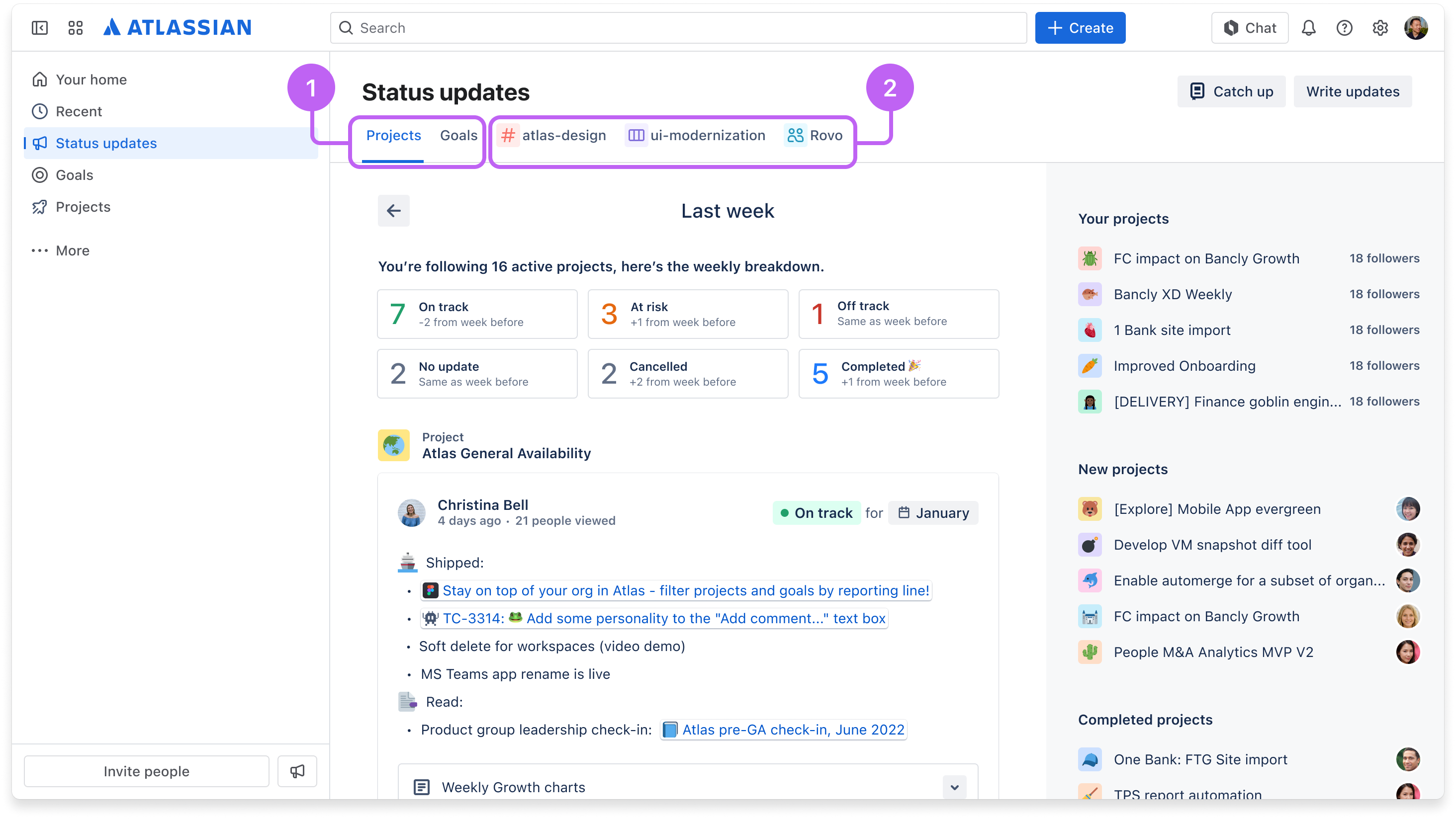 Atlassian Home Status Updates