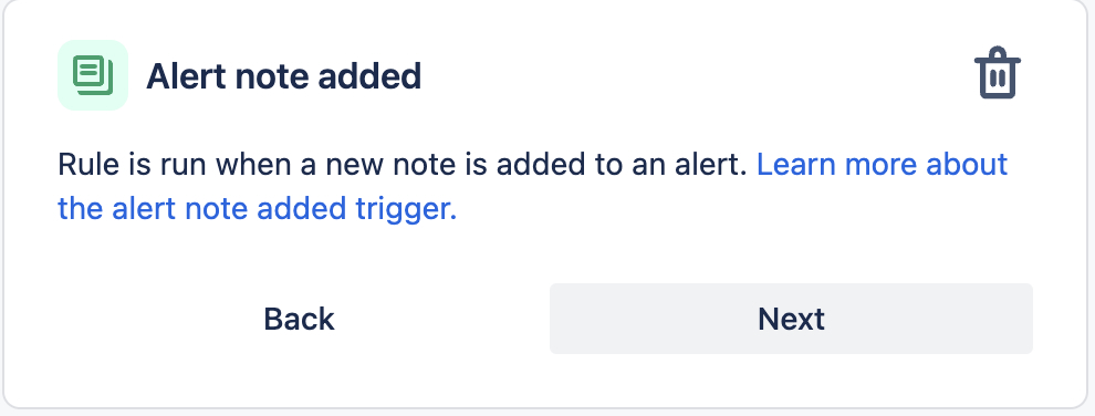 Alert note added trigger in automation