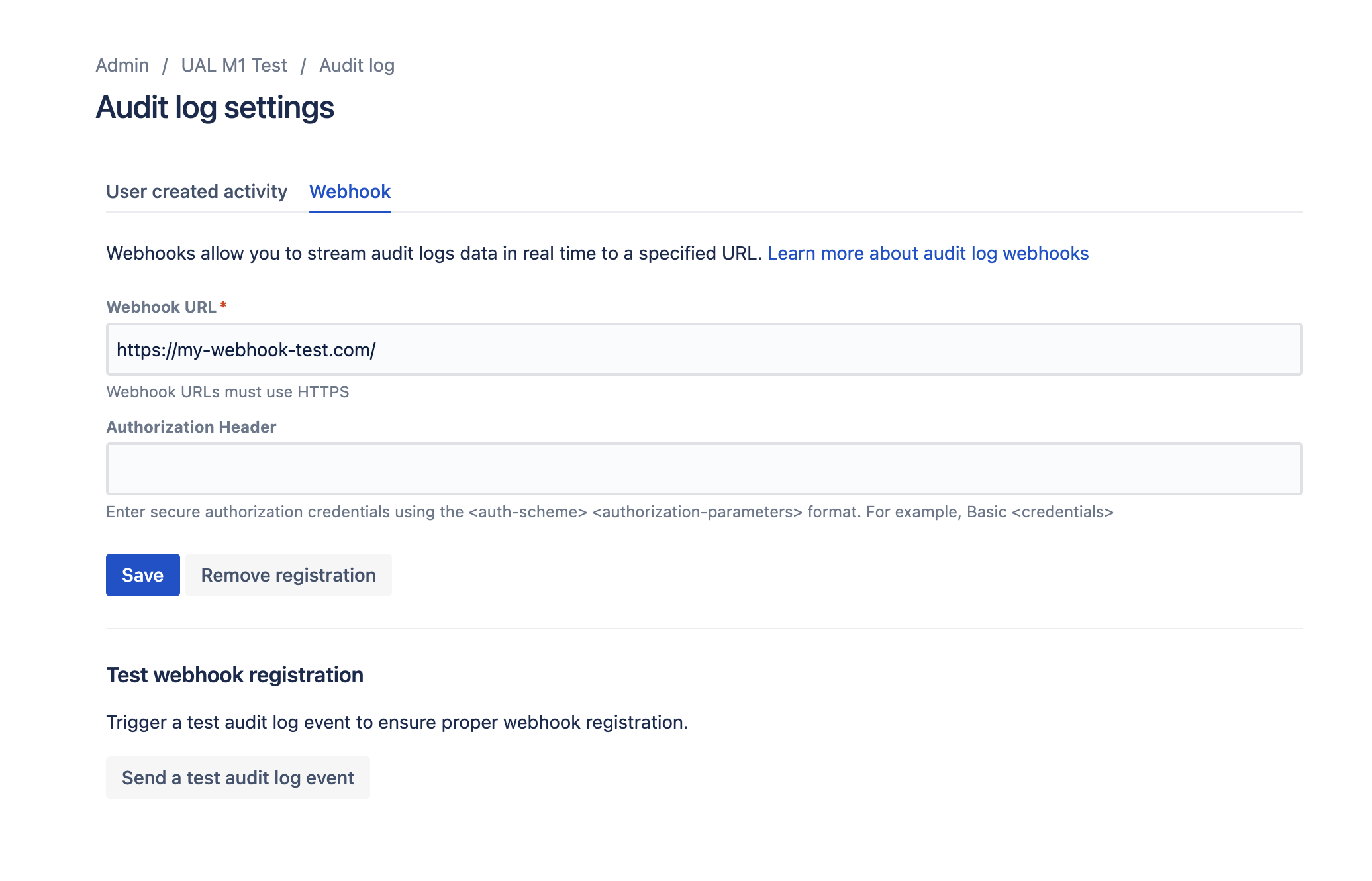 Audit log webhook settings