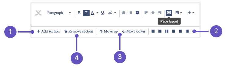 従来の Confluence エディターのページ レイアウト ツールバー