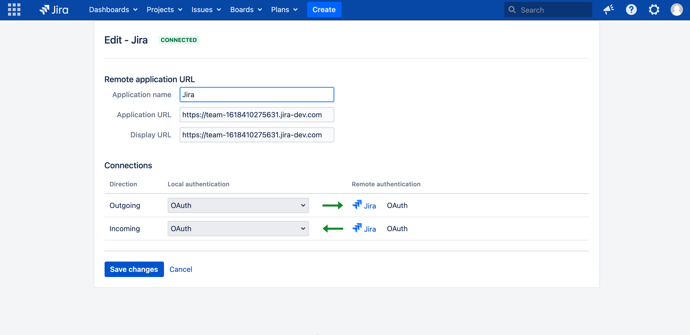 Details of a tunneled application link on the server side.