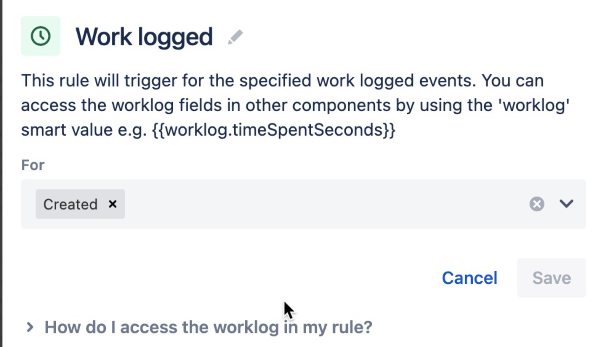 Automation rule trigger "work logged"