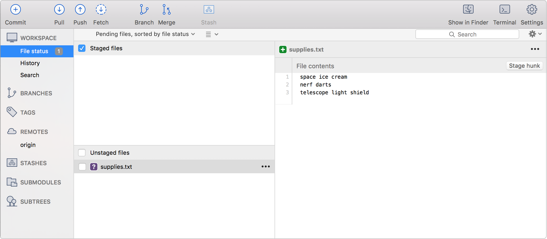 displaying the text added to Sourcetree