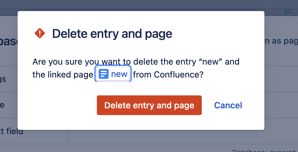 The delete message that shows when deleting an entry and page