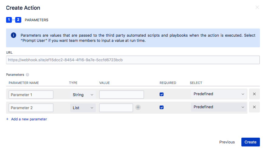 Action parameters