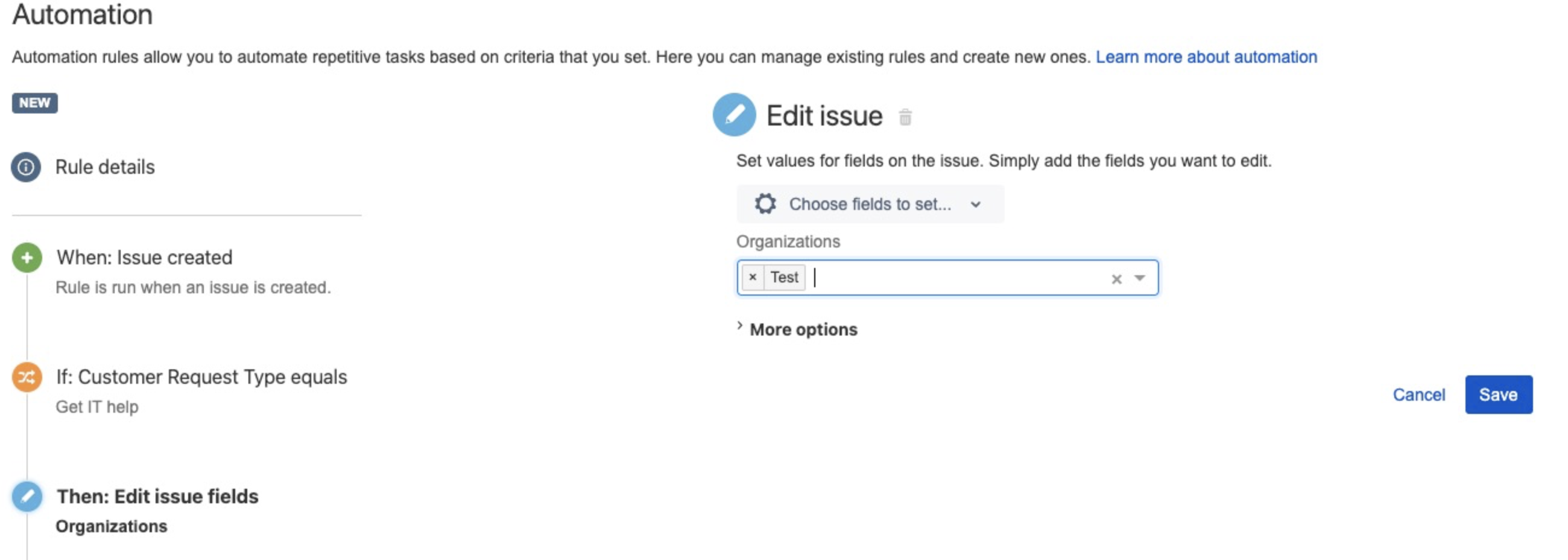 Edit Issue component in Automation to update Organizations field