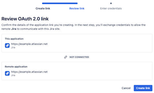The review screen during the OAuth applink connection process, prior to creating a link