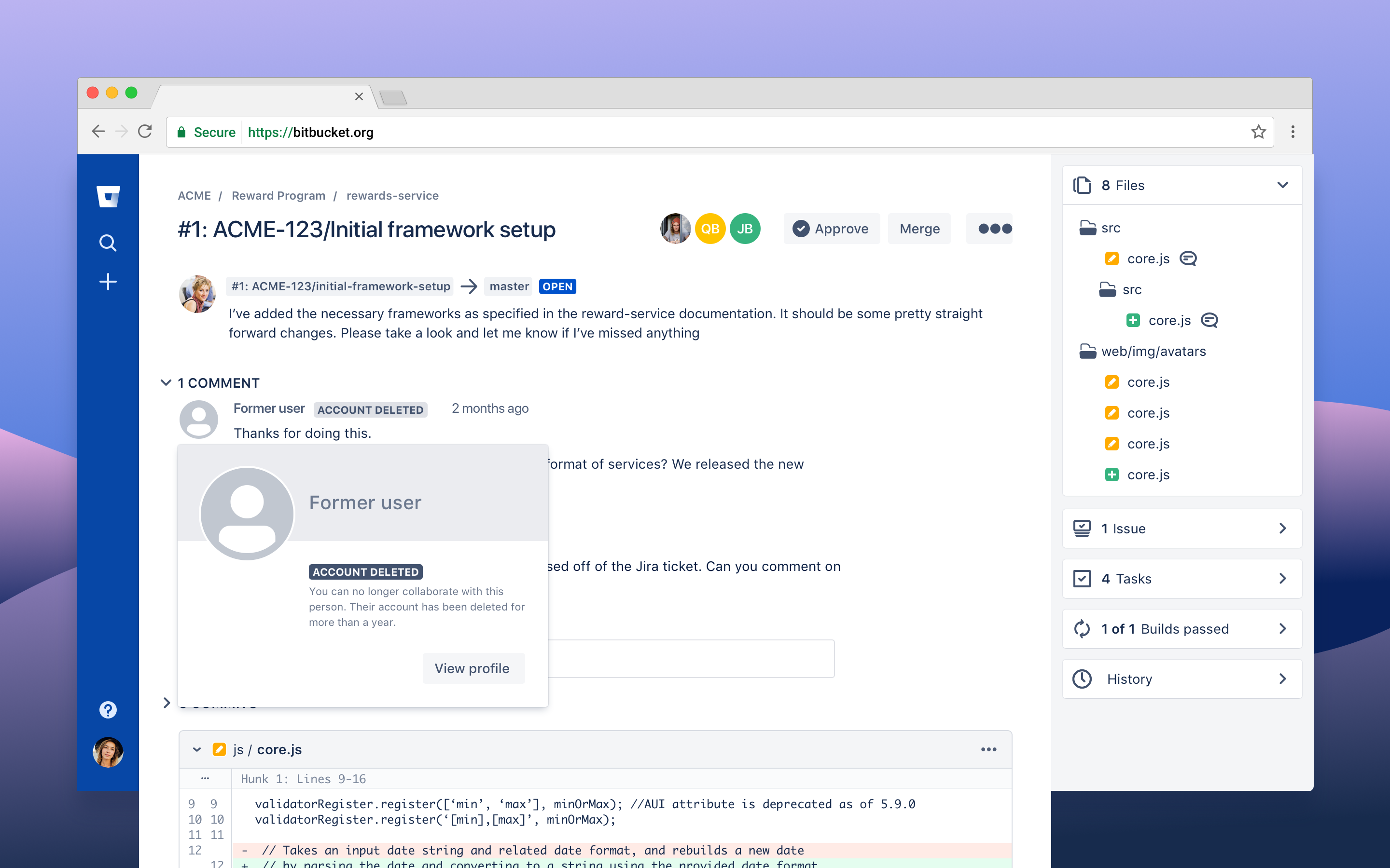 Bitbucket はアカウント ページとプロファイル カードを削除しました