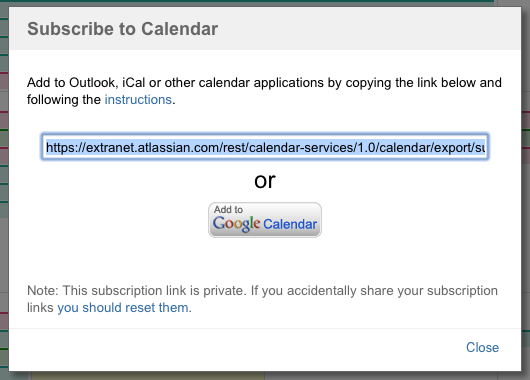 Subscribe to Team Calendars from Google Calendar.