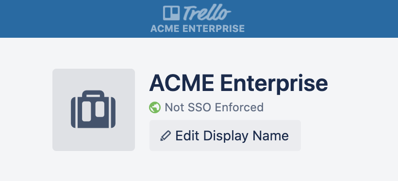 SSO が有効になっていないレガシー Enterprise があることをユーザーに知らせる Trello のスクリーンショット。