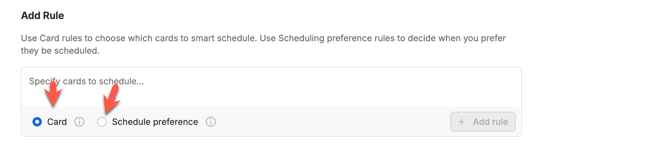 Card preferences