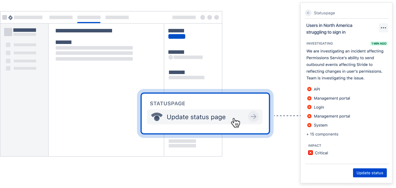 The Jira Software integration with Statuspage which shows the Statuspage planel in the Jira issue view