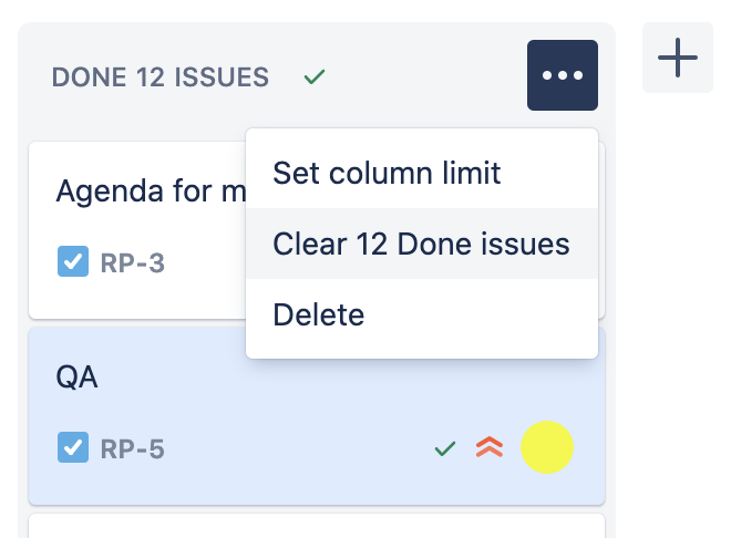 Clear Done issues from the column in Kanban projects.
