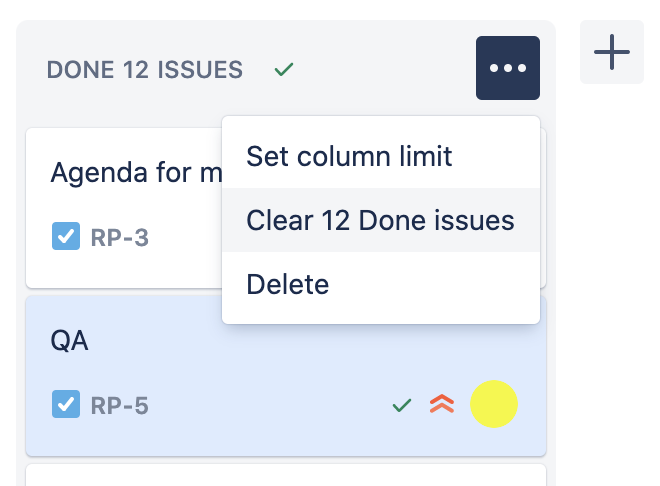 カンバン プロジェクトの列から完了した課題をクリアします。